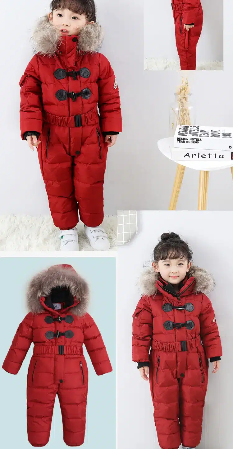 Outdoor Wear Kids Ski Suit Children Down Rompers With Genuine Fur Hood Warm Boys Girls Winter Jumpsuits For -30 Degree 3-8 Years 15