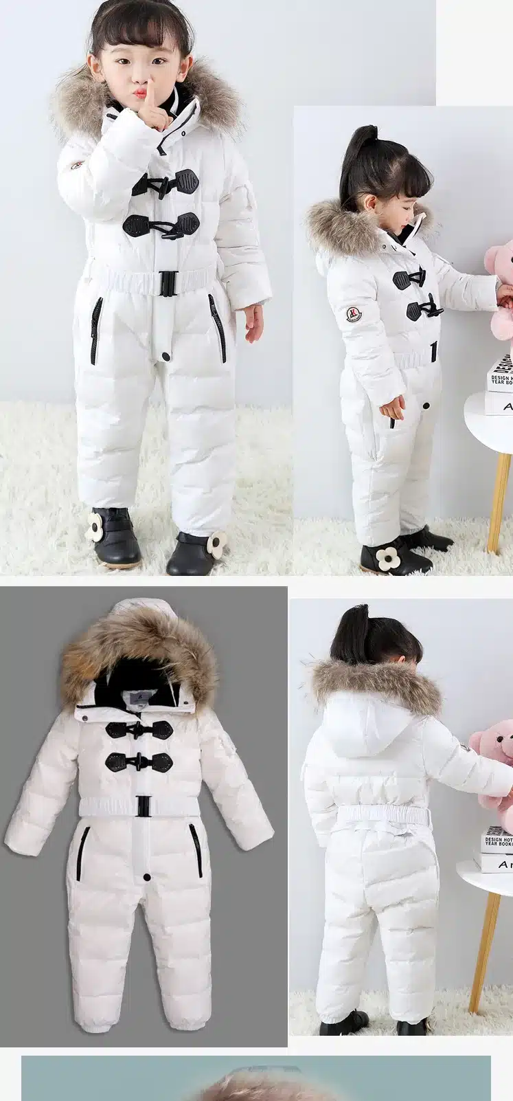 Outdoor Wear Kids Ski Suit Children Down Rompers With Genuine Fur Hood Warm Boys Girls Winter Jumpsuits For -30 Degree 3-8 Years 16