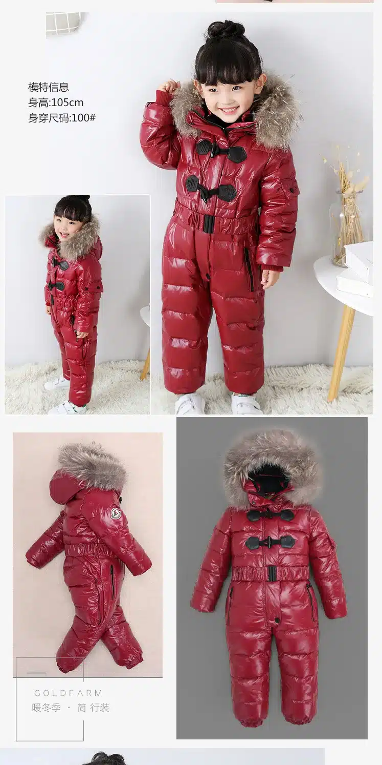 Outdoor Wear Kids Ski Suit Children Down Rompers With Genuine Fur Hood Warm Boys Girls Winter Jumpsuits For -30 Degree 3-8 Years 17