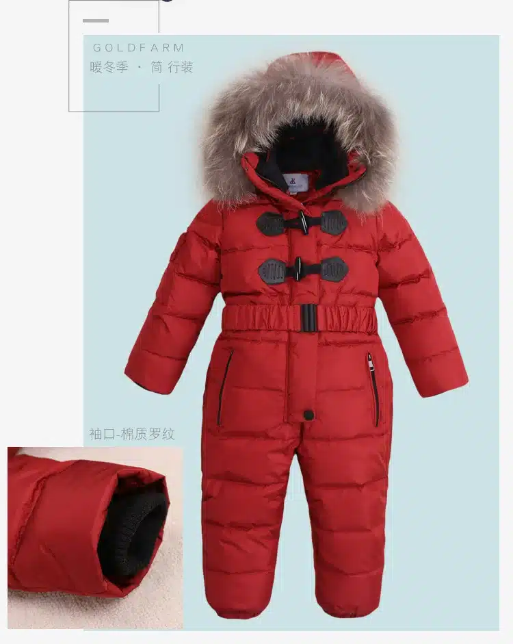 Outdoor Wear Kids Ski Suit Children Down Rompers With Genuine Fur Hood Warm Boys Girls Winter Jumpsuits For -30 Degree 3-8 Years 34