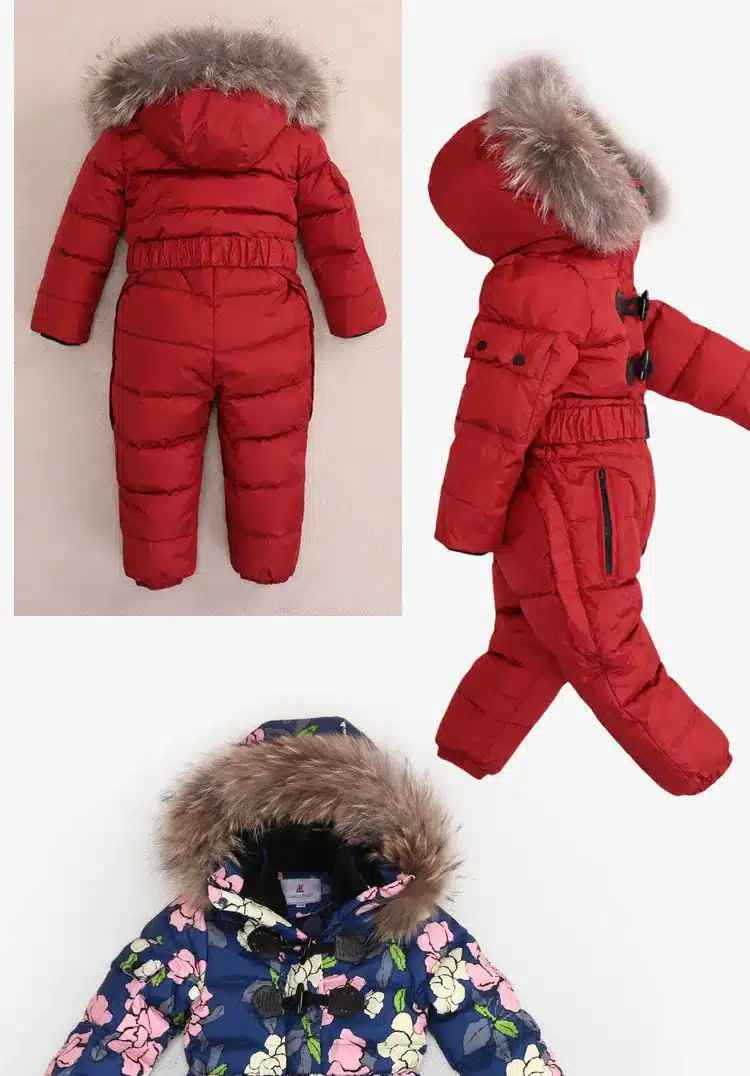 Outdoor Wear Kids Ski Suit Children Down Rompers With Genuine Fur Hood Warm Boys Girls Winter Jumpsuits For -30 Degree 3-8 Years 35