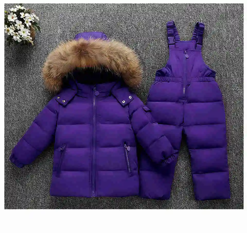 Children Suit Boy Ski Suit -30 Degree Russian Girls Winter White Duck Down Parka Coat Jacket +Pants Kids Clothing Set Snow Wear 23