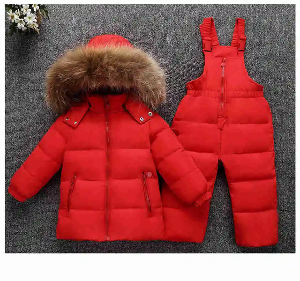 Children Suit Boy Ski Suit -30 Degree Russian Girls Winter White Duck Down Parka Coat Jacket +Pants Kids Clothing Set Snow Wear 25