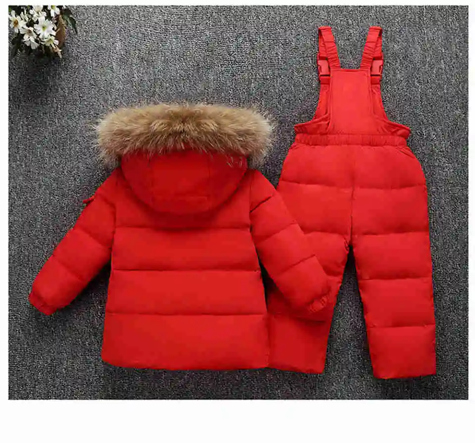 Children Suit Boy Ski Suit -30 Degree Russian Girls Winter White Duck Down Parka Coat Jacket +Pants Kids Clothing Set Snow Wear 26