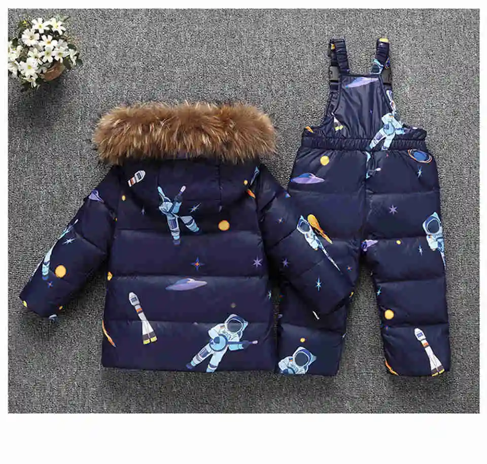 Children Suit Boy Ski Suit -30 Degree Russian Girls Winter White Duck Down Parka Coat Jacket +Pants Kids Clothing Set Snow Wear 28