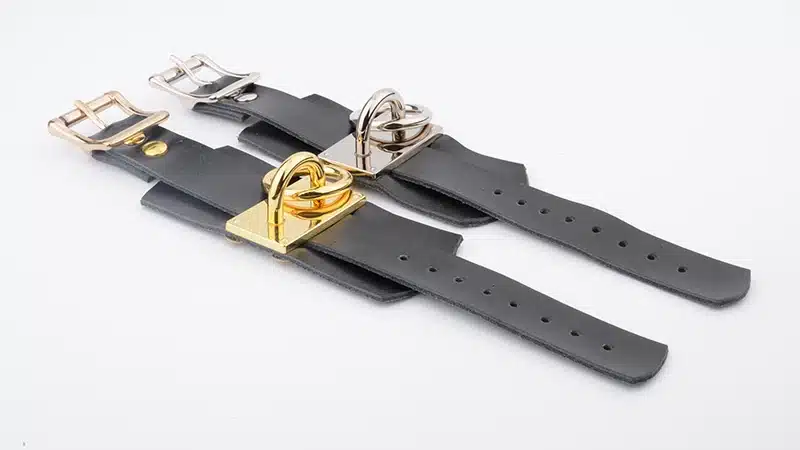 Designed Handmade Oversized Double Layer Leather Band Cover Wrist Bracelet Bondage BDSM Silver Gold Metal O Round Gothic Bangles 17