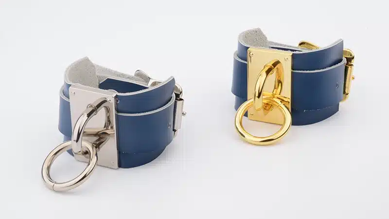 Designed Handmade Oversized Double Layer Leather Band Cover Wrist Bracelet Bondage BDSM Silver Gold Metal O Round Gothic Bangles 20