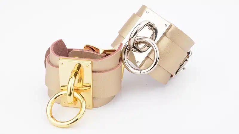 Designed Handmade Oversized Double Layer Leather Band Cover Wrist Bracelet Bondage BDSM Silver Gold Metal O Round Gothic Bangles 23