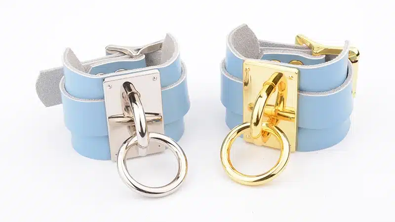 Designed Handmade Oversized Double Layer Leather Band Cover Wrist Bracelet Bondage BDSM Silver Gold Metal O Round Gothic Bangles 24