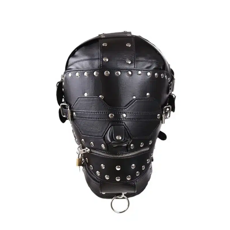 PU Leather BDSM Bondage Mask Full Head Harness Fetish with Blindfold and Zipper Locking Sex Slave Head Hood Sex Toys For Couples 10