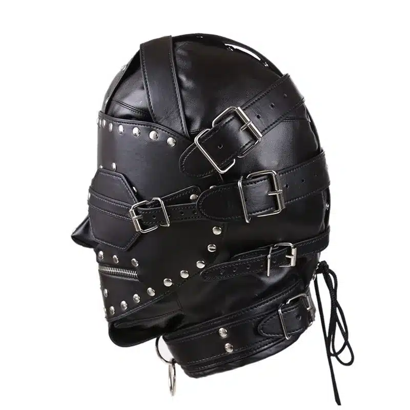 PU Leather BDSM Bondage Mask Full Head Harness Fetish with Blindfold and Zipper Locking Sex Slave Head Hood Sex Toys For Couples 12