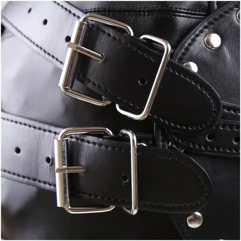 PU Leather BDSM Bondage Mask Full Head Harness Fetish with Blindfold and Zipper Locking Sex Slave Head Hood Sex Toys For Couples 15
