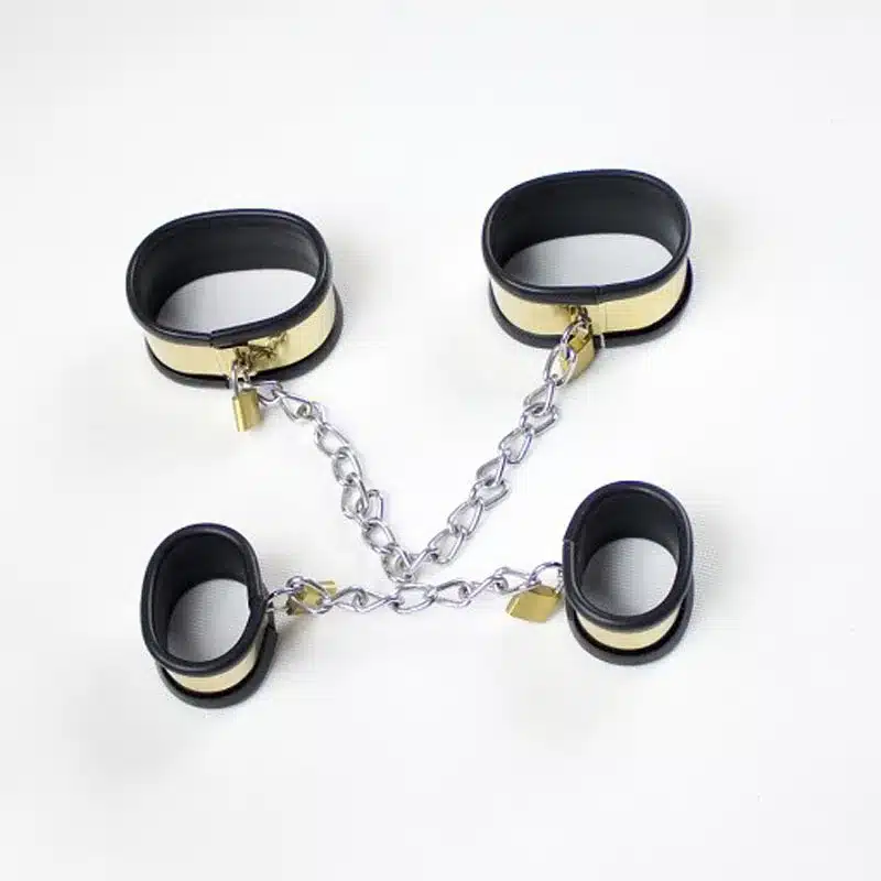 Silicone Liner Metal Handcuffs Ankle Cuffs Bondage Set Slave Bdsm Restraints Hand Cuffs Leg Irons Adult Games Sex Tools Kit 9
