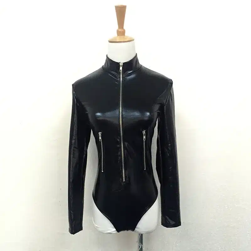 ADEWEL Zipper Latex Wetlook Catsuit Gothic Faux Leather Bodysuit Cat Women Fetish PVC Teddy Lingerie Erotic Clubwear Costume 11