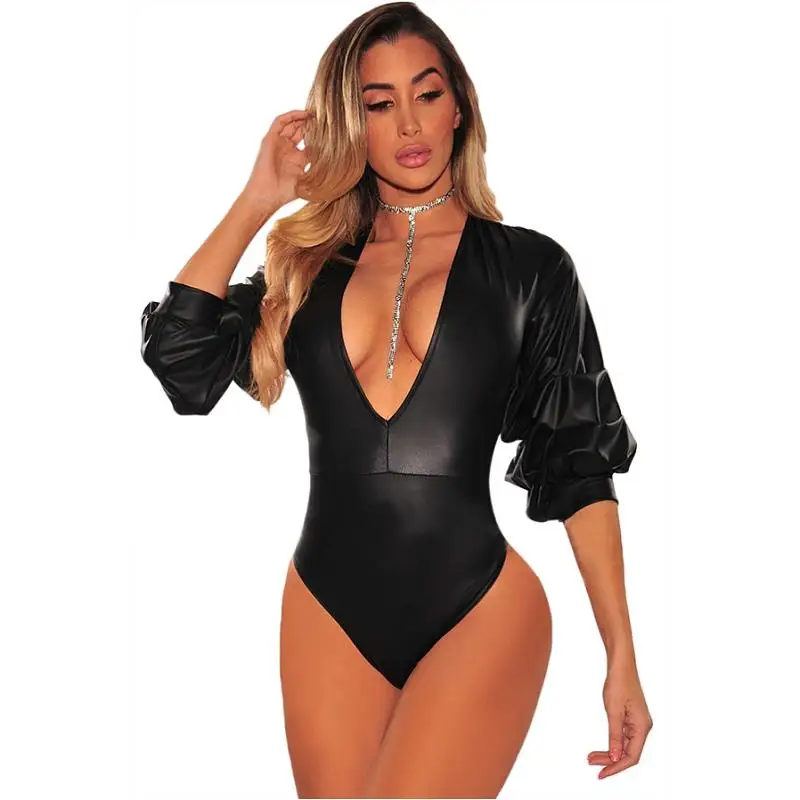 ADEWEL Zipper Latex Wetlook Catsuit Gothic Faux Leather Bodysuit Cat Women Fetish PVC Teddy Lingerie Erotic Clubwear Costume 14