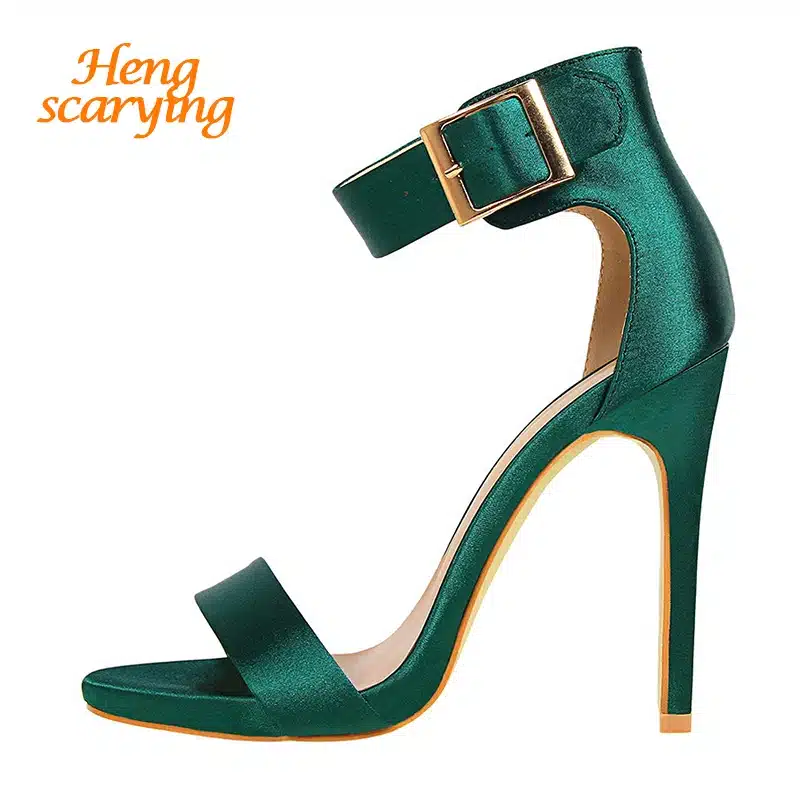Women Newest Classic Satin 11cm High Heels Fetish Quality Silk Sandals Female Gladiator Summer Cheap Shoes Lady Green Sexy Pumps 11