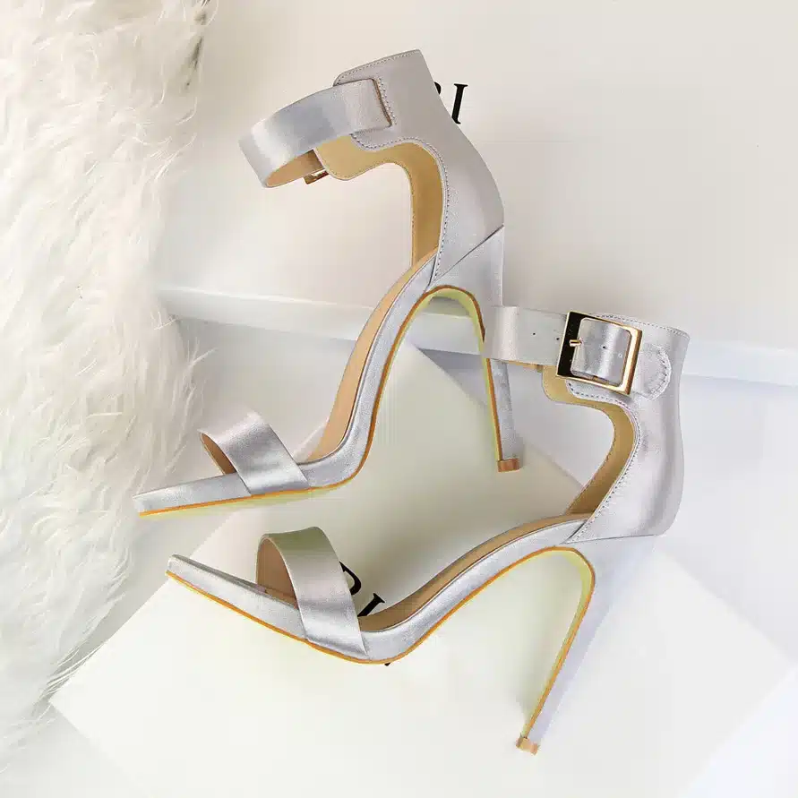 Women Newest Classic Satin 11cm High Heels Fetish Quality Silk Sandals Female Gladiator Summer Cheap Shoes Lady Green Sexy Pumps 12