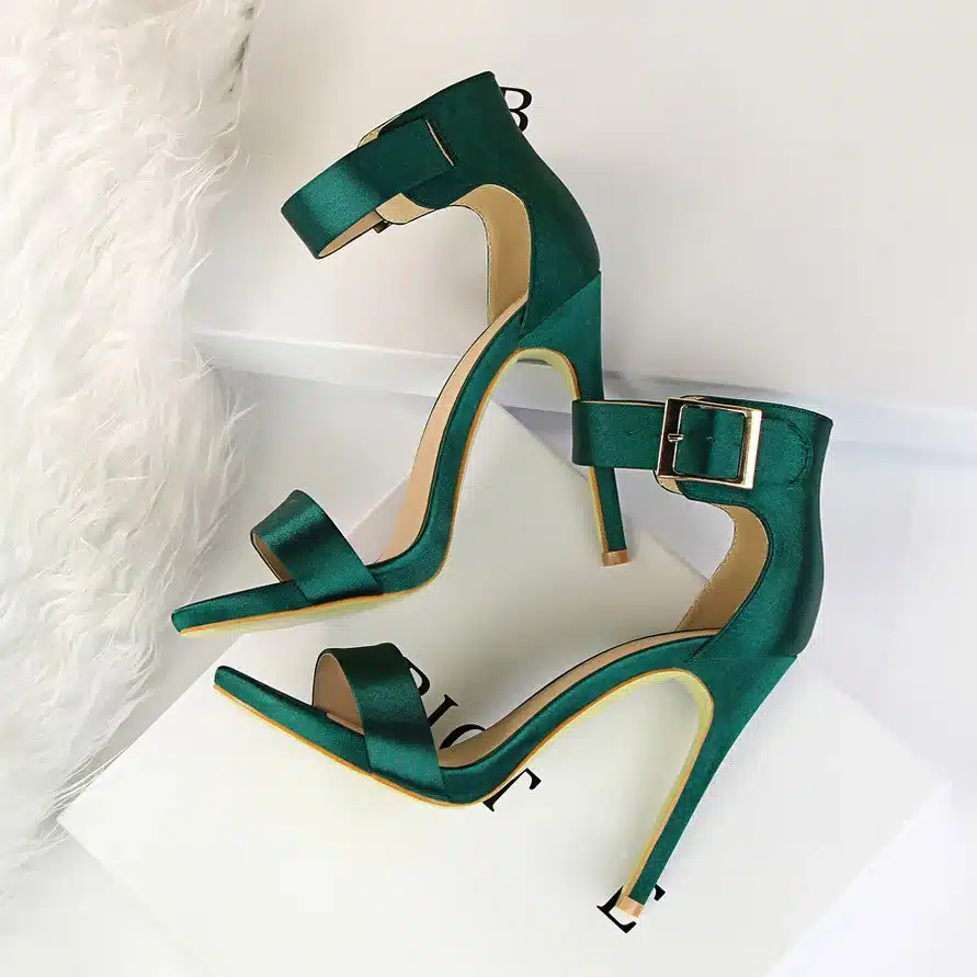 Women Newest Classic Satin 11cm High Heels Fetish Quality Silk Sandals Female Gladiator Summer Cheap Shoes Lady Green Sexy Pumps 13