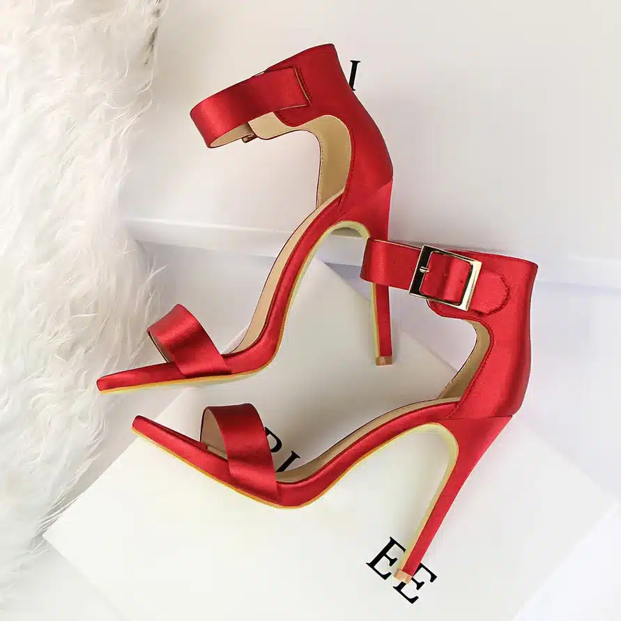 Women Newest Classic Satin 11cm High Heels Fetish Quality Silk Sandals Female Gladiator Summer Cheap Shoes Lady Green Sexy Pumps 14