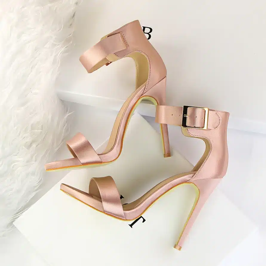 Women Newest Classic Satin 11cm High Heels Fetish Quality Silk Sandals Female Gladiator Summer Cheap Shoes Lady Green Sexy Pumps 15