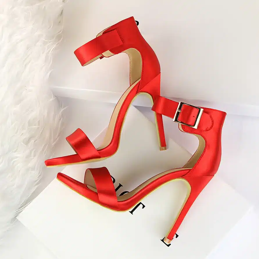 Women Newest Classic Satin 11cm High Heels Fetish Quality Silk Sandals Female Gladiator Summer Cheap Shoes Lady Green Sexy Pumps 16