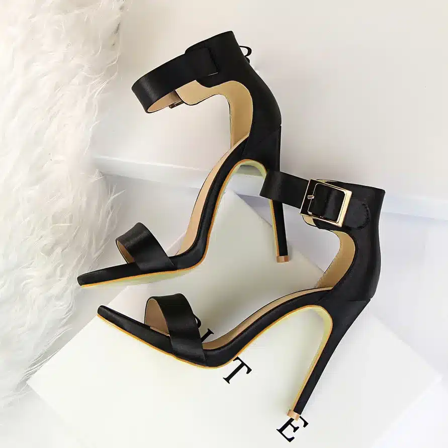 Women Newest Classic Satin 11cm High Heels Fetish Quality Silk Sandals Female Gladiator Summer Cheap Shoes Lady Green Sexy Pumps 17