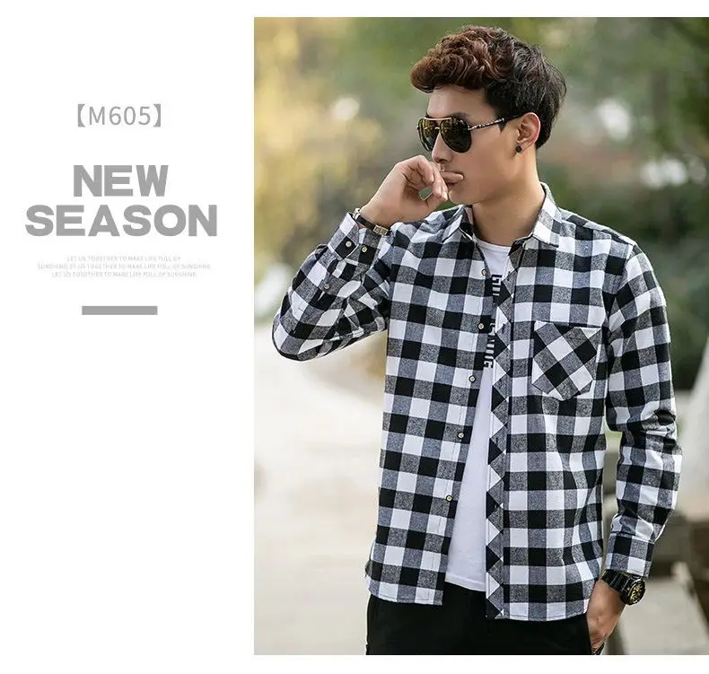 Men's Plaid Flannel Shirt Slim Fit Soft Spring Male Shirt Brand Men's Business Casual Long-sleeved Shirts Plus Size 5XL 6XL 11