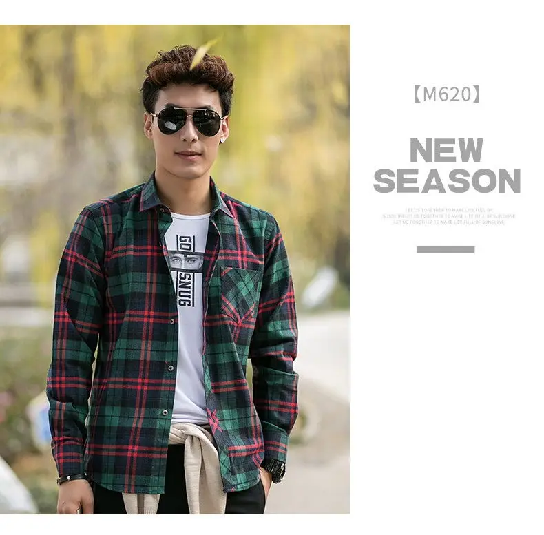 Men's Plaid Flannel Shirt Slim Fit Soft Spring Male Shirt Brand Men's Business Casual Long-sleeved Shirts Plus Size 5XL 6XL 12