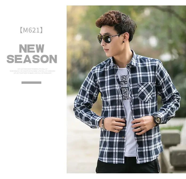 Men's Plaid Flannel Shirt Slim Fit Soft Spring Male Shirt Brand Men's Business Casual Long-sleeved Shirts Plus Size 5XL 6XL 13