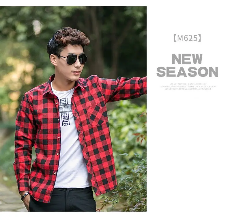 Men's Plaid Flannel Shirt Slim Fit Soft Spring Male Shirt Brand Men's Business Casual Long-sleeved Shirts Plus Size 5XL 6XL 14