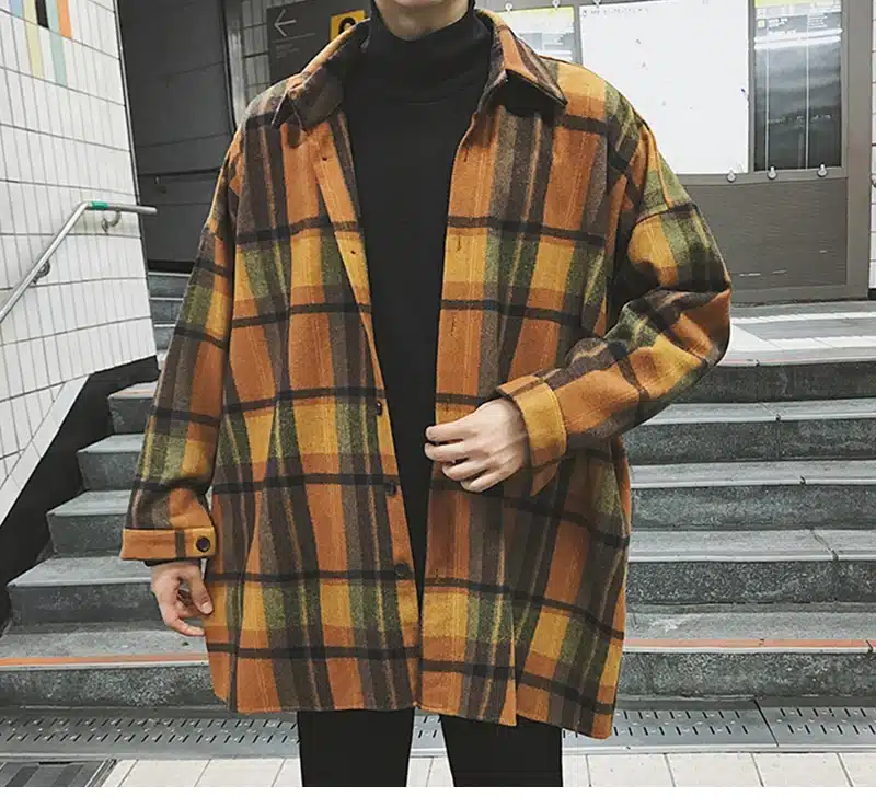 Oversized Flannel Vintage Shirt Men Plaid Long Sleeve Check Shirts For Men Loose Men Button Up Men Shirt Casual Streetwear Modis 14