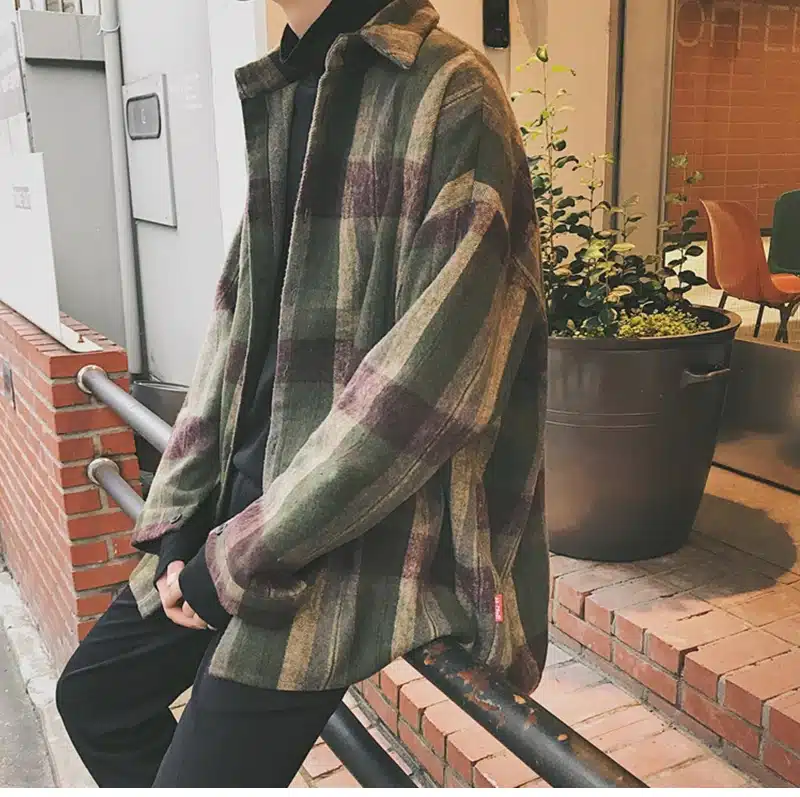 Oversized Flannel Vintage Shirt Men Plaid Long Sleeve Check Shirts For Men Loose Men Button Up Men Shirt Casual Streetwear Modis 15