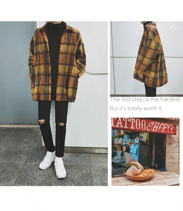 Oversized Flannel Vintage Shirt Men Plaid Long Sleeve Check Shirts For Men Loose Men Button Up Men Shirt Casual Streetwear Modis 22