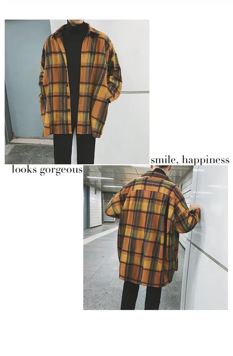 Oversized Flannel Vintage Shirt Men Plaid Long Sleeve Check Shirts For Men Loose Men Button Up Men Shirt Casual Streetwear Modis 23