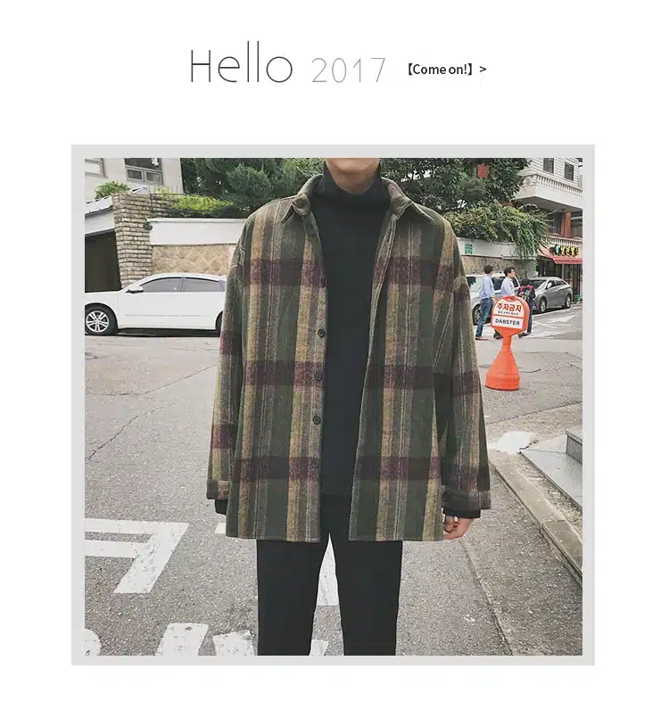 Oversized Flannel Vintage Shirt Men Plaid Long Sleeve Check Shirts For Men Loose Men Button Up Men Shirt Casual Streetwear Modis 24
