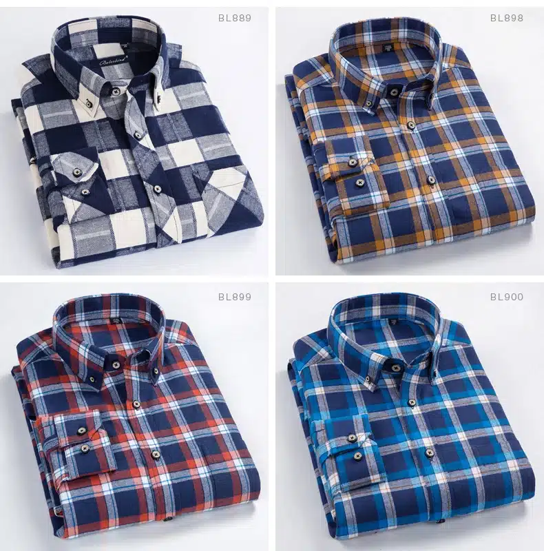 Men's Long Sleeve Plaid Checked Flannel Shirt with Pocket Slim-fit Comfortable Soft 100% Cotton Smart Casual Button-down Shirts 13