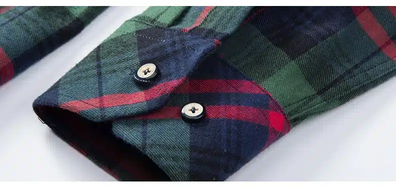 Men's Long Sleeve Plaid Checked Flannel Shirt with Pocket Slim-fit Comfortable Soft 100% Cotton Smart Casual Button-down Shirts 18