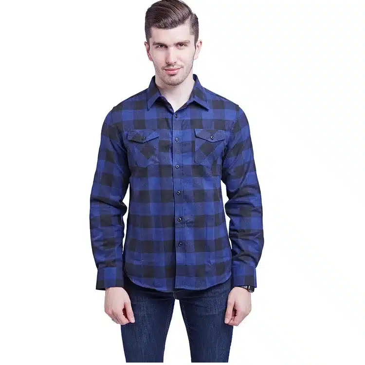 JZ CHIEF Men Flannel Shirt Long Sleeve Male Social Shirt 100% Cotton Casual Business Plaid Shirts Two Chest Pockets With Cover 1