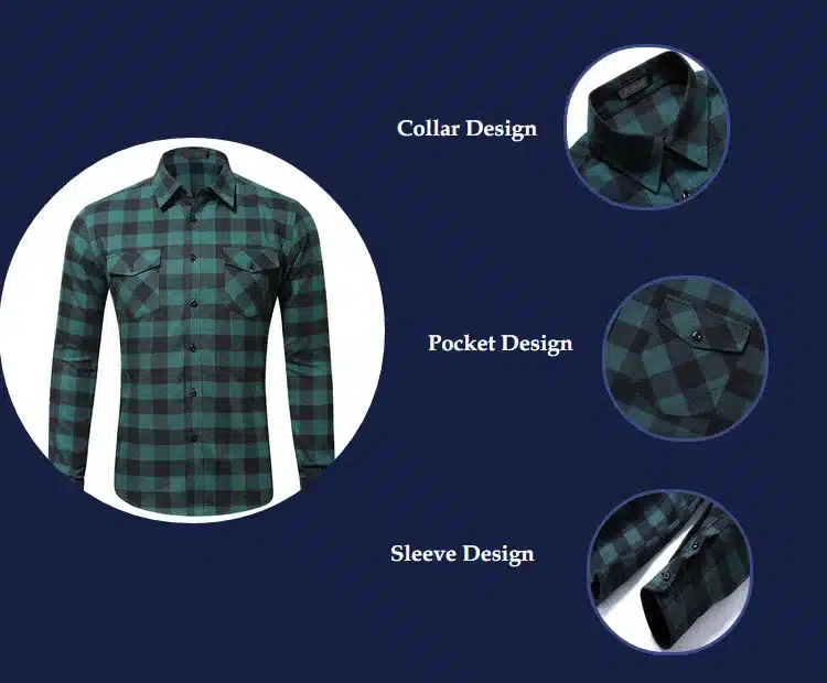 JZ CHIEF Men Flannel Shirt Long Sleeve Male Social Shirt 100% Cotton Casual Business Plaid Shirts Two Chest Pockets With Cover 2