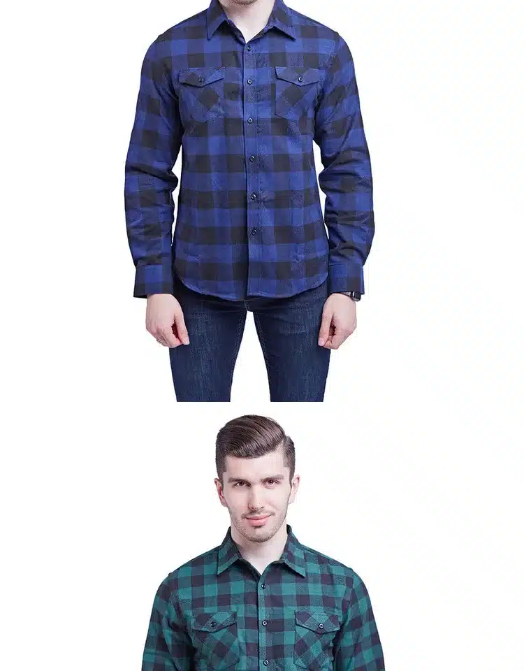 JZ CHIEF Men Flannel Shirt Long Sleeve Male Social Shirt 100% Cotton Casual Business Plaid Shirts Two Chest Pockets With Cover 8