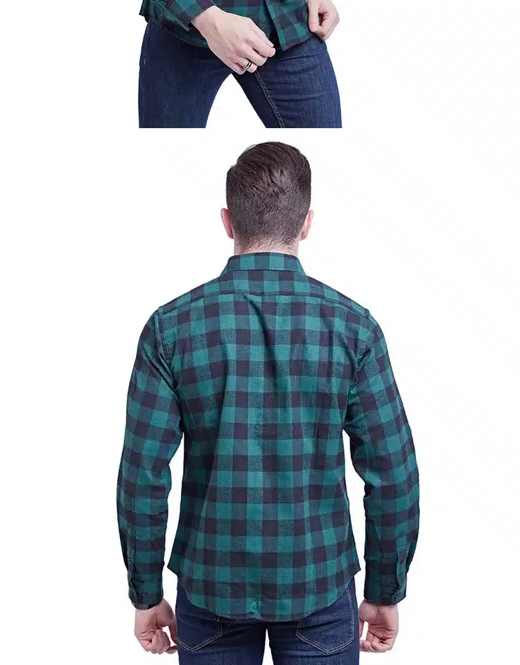 JZ CHIEF Men Flannel Shirt Long Sleeve Male Social Shirt 100% Cotton Casual Business Plaid Shirts Two Chest Pockets With Cover 10