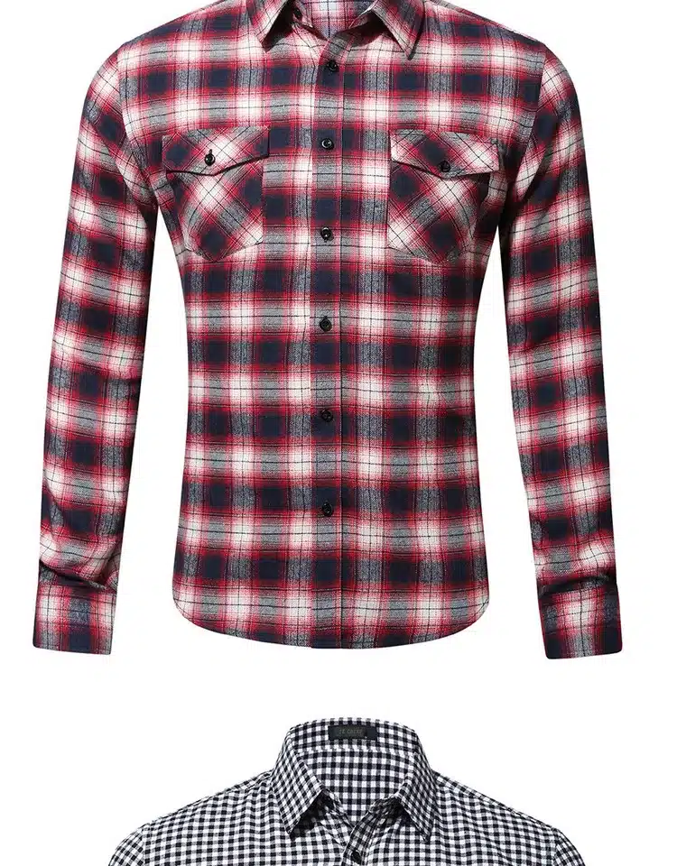 JZ CHIEF Men Flannel Shirt Long Sleeve Male Social Shirt 100% Cotton Casual Business Plaid Shirts Two Chest Pockets With Cover 13