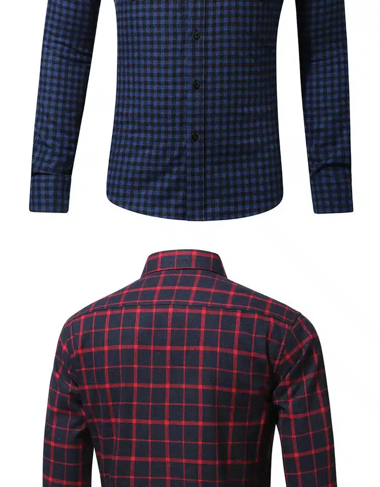 JZ CHIEF Men Flannel Shirt Long Sleeve Male Social Shirt 100% Cotton Casual Business Plaid Shirts Two Chest Pockets With Cover 16