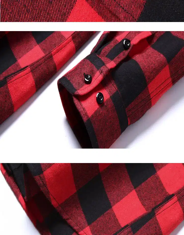 JZ CHIEF Men Flannel Shirt Long Sleeve Male Social Shirt 100% Cotton Casual Business Plaid Shirts Two Chest Pockets With Cover 23