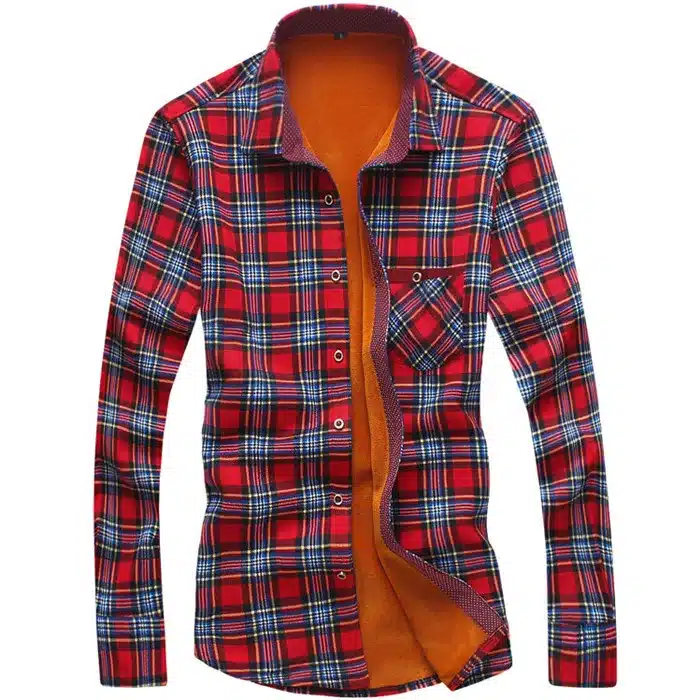 Loldeal Flannel Shirt Men Winter Shirts Men christmas Shirt Men's Plaid Warm Camisas Long Sleeve Winter Slim Dress Shirt 14