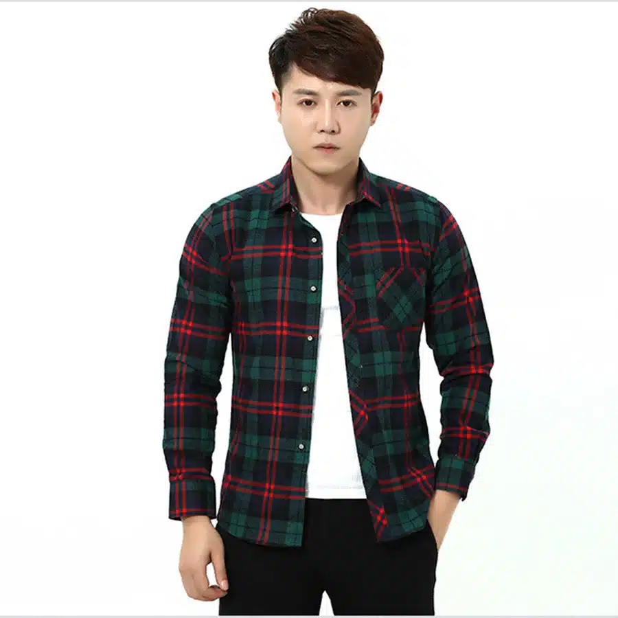 Red Black Plaid Shirt Men Social Slim Fit Casual Mens Long Sleeve Shirt Brushed Tartan Clothing Flannel Shirts Male Camisa 17
