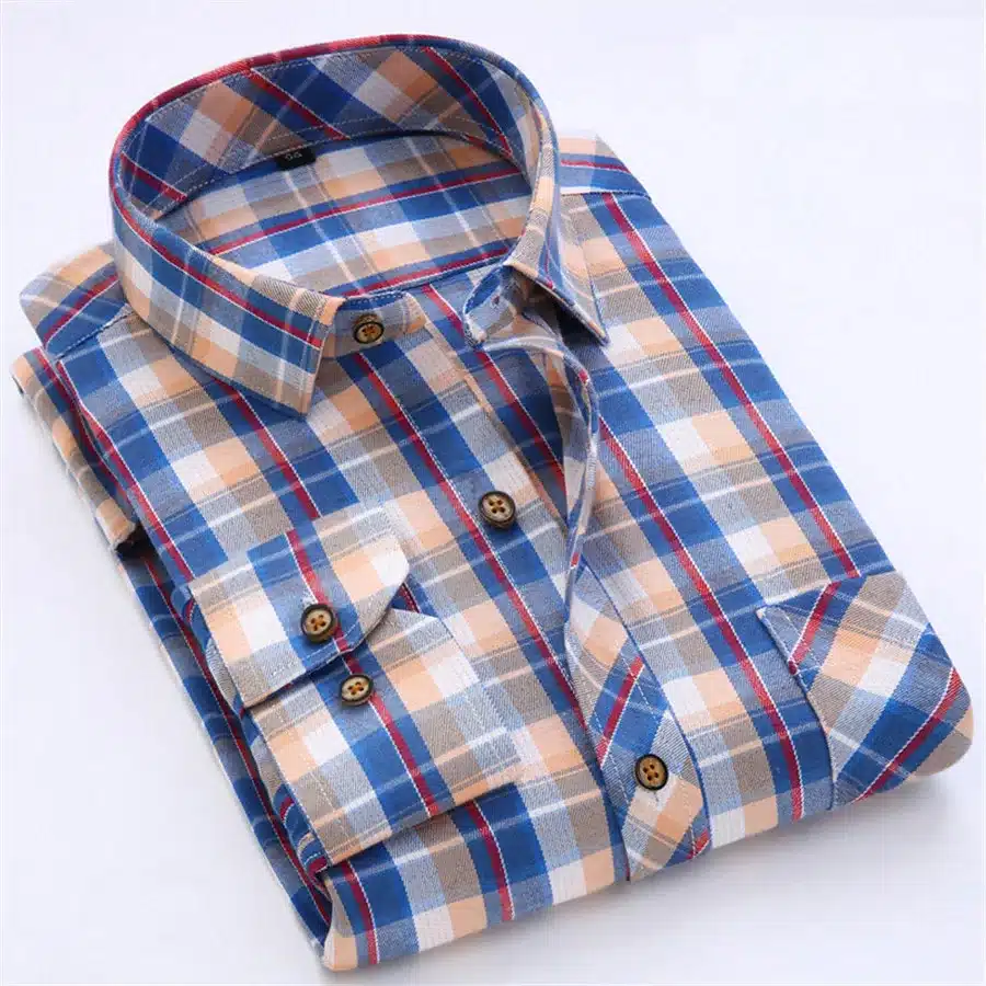 Red Black Plaid Shirt Men Social Slim Fit Casual Mens Long Sleeve Shirt Brushed Tartan Clothing Flannel Shirts Male Camisa 27