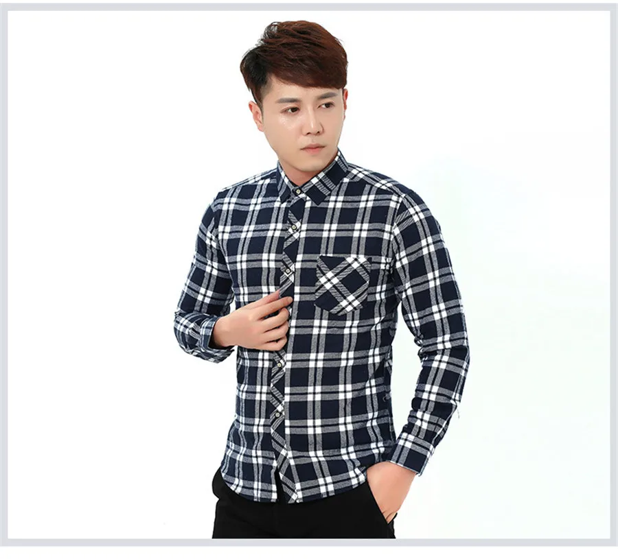 Red Black Plaid Shirt Men Social Slim Fit Casual Mens Long Sleeve Shirt Brushed Tartan Clothing Flannel Shirts Male Camisa 32