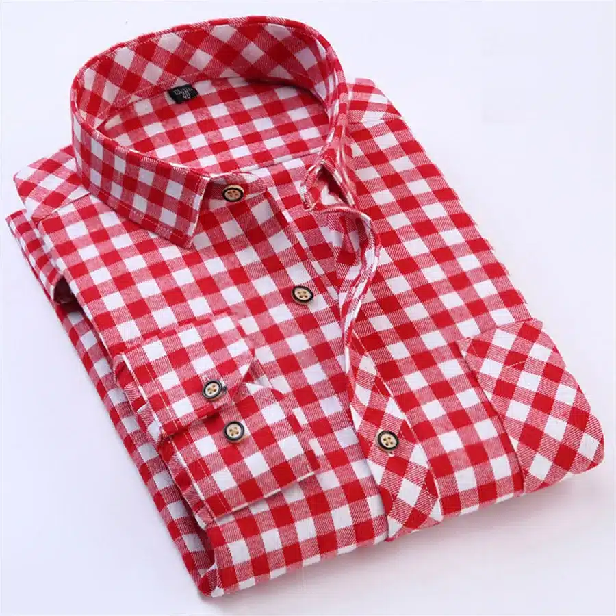 Red Black Plaid Shirt Men Social Slim Fit Casual Mens Long Sleeve Shirt Brushed Tartan Clothing Flannel Shirts Male Camisa 33