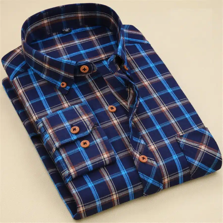 Red Black Plaid Shirt Men Social Slim Fit Casual Mens Long Sleeve Shirt Brushed Tartan Clothing Flannel Shirts Male Camisa 37